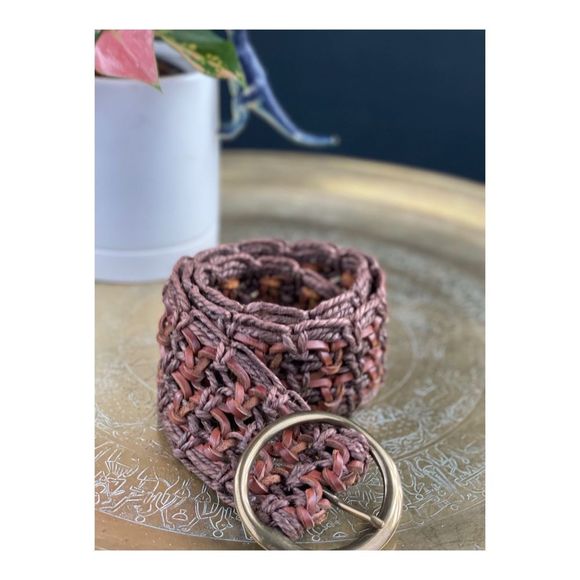 90s Y2K Wide Fisherman’s Belt Leather Twine Braided Large Brass Buckle - Picture 2 of 6